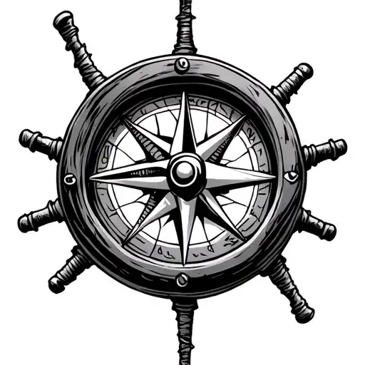 pirate compass merged with a galleon wheel surrounded tattoo design idea