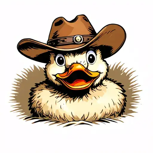 fluffy duck with cowboy hat tattoo design idea