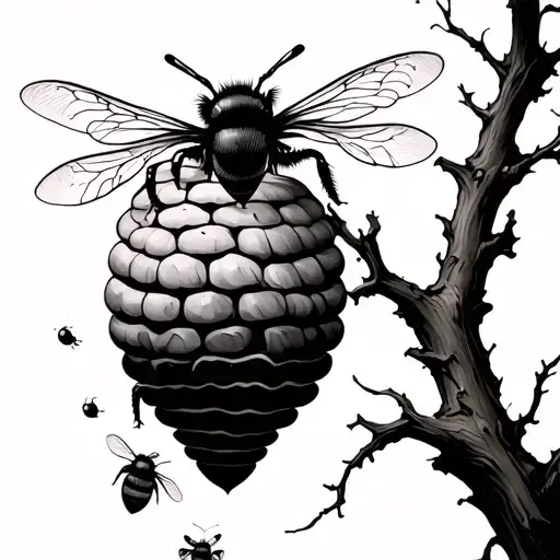bee hive falling with tree branch tattoo design idea