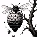 bee hive falling with tree branch tattoo design idea