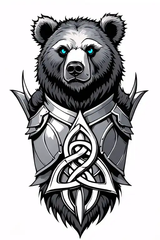 bear with blue eyes on armor tattoo design featuring Celtic trinity knot  tattoo design idea