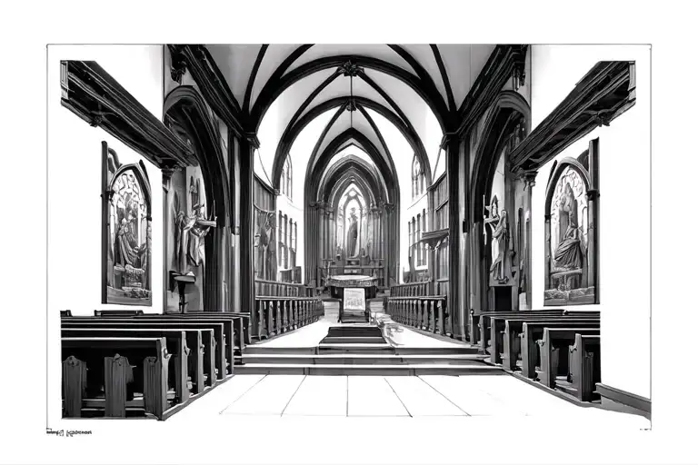 church interior,catholic, black and white  tattoo design idea