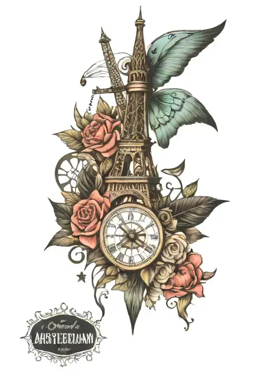 Amsterdam Paris landmarks tattoo design idea