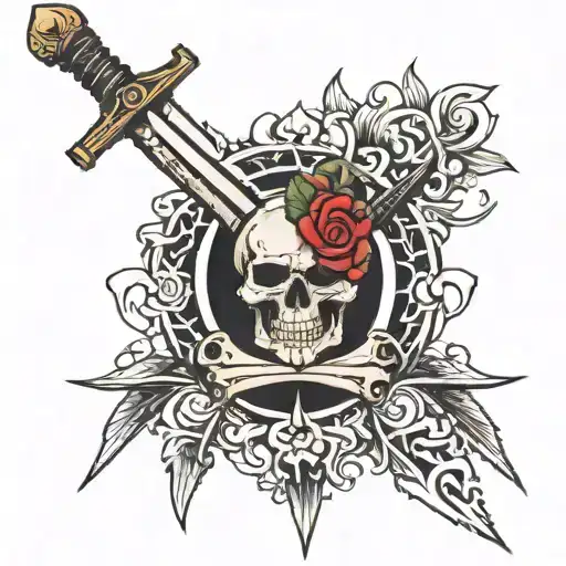 still rise in centre on sword piercing tattoo design idea