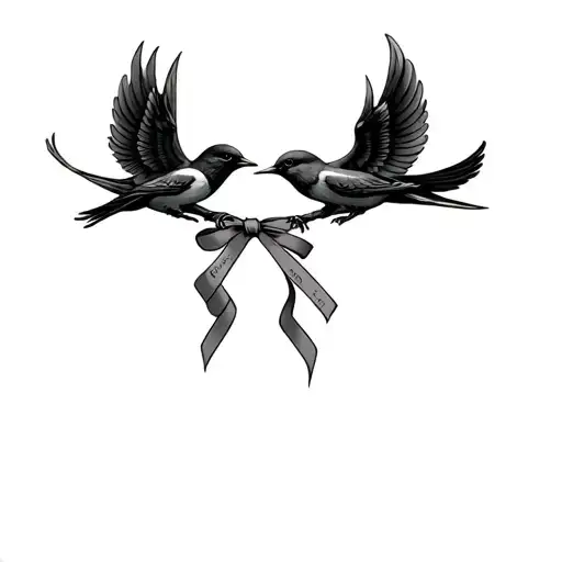swallow birds, angel holding a dated ribbon tattoo design idea