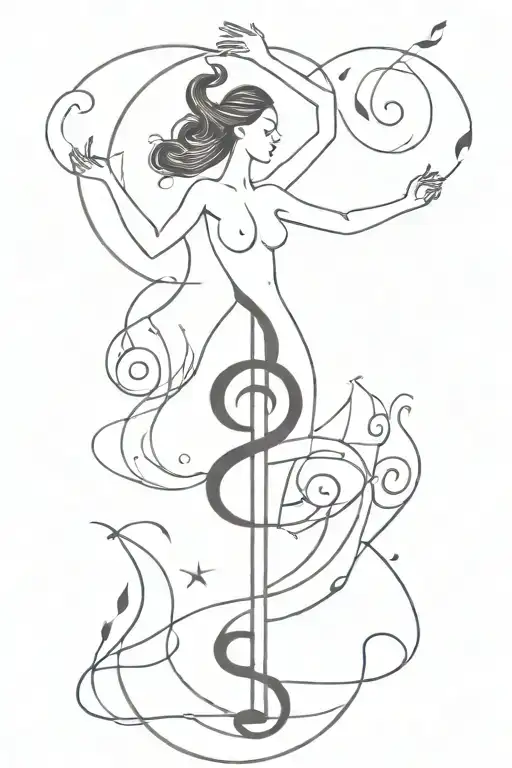 four elements incorporated with music and dance movements  tattoo design idea