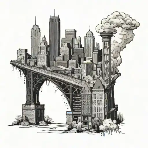 A Cincinnati ohio skyline black and white tattoo, full lower left leg wrapped around. Please put the skyline of the city tattoo design idea