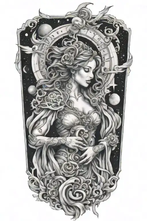 heaven opening her coat to reveal hidden galaxies tattoo design idea