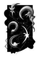 Constellations Aries, Capricorn, Gemini, Virgo and Gemini all linked together tattoo design idea
