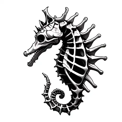 seahorse skeleton tattoo design idea