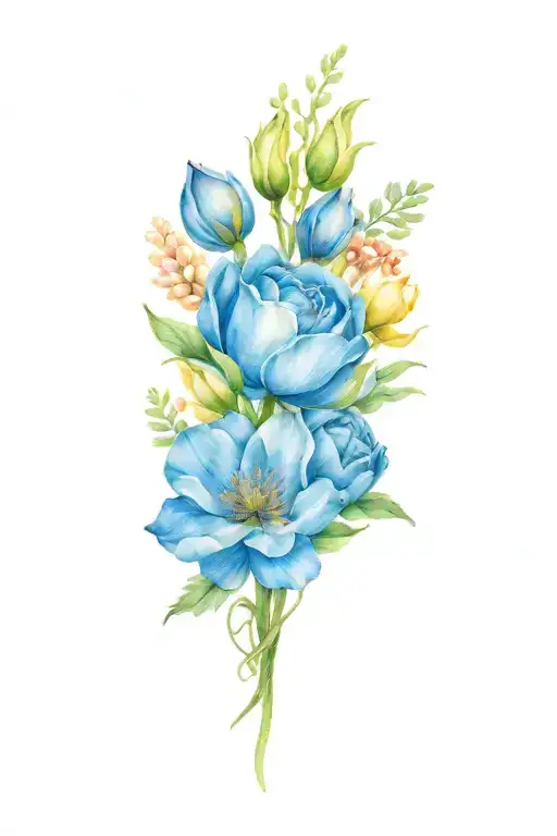 August, September, November, december, February, April birth flower bouquet tattoo design idea