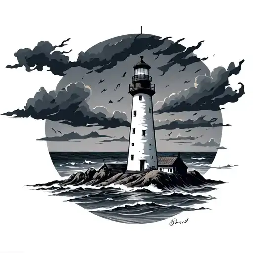 Lighthouse stormy condition with old tattoo design idea
