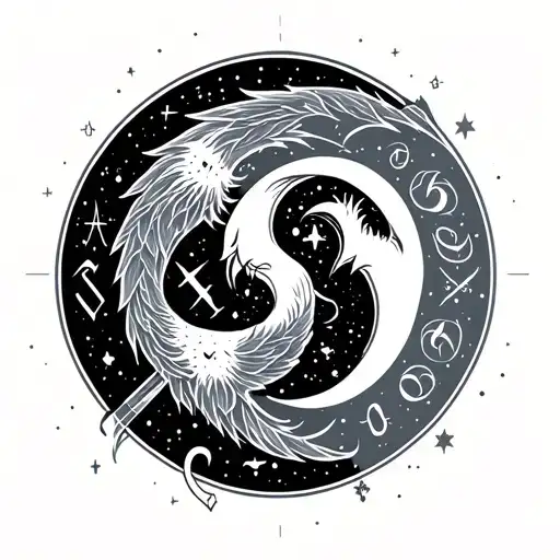 sagittarius and aquarius zodiac symbol tattoo design idea
