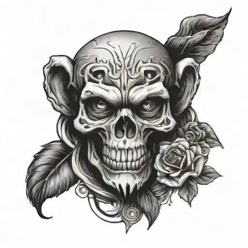 skull and monkey tattoo design idea