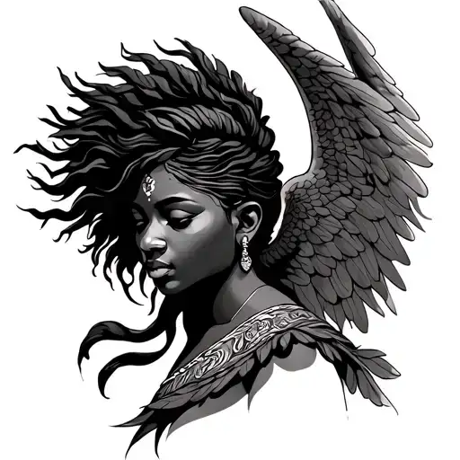 African Angel tattoo design idea
