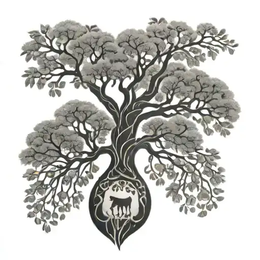African tree of life with dog paws tattoo design idea