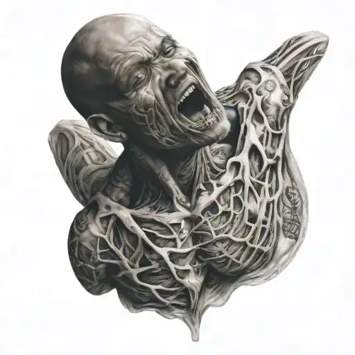 a man awakening from a splited chest tattoo tattoo design idea