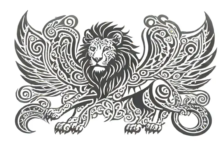 Lion with wings spread wide tattoo design idea