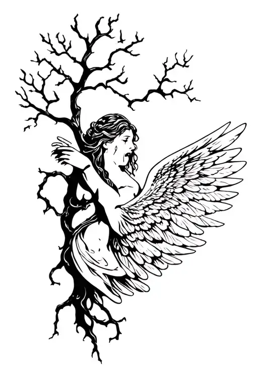 angel crying under a poison tree tattoo design idea