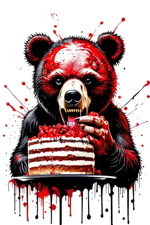 zombie bear eating a cake tattoo design idea