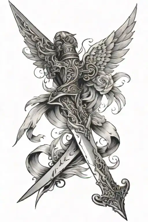 a thin sword with one side wing dominant tattoo design idea
