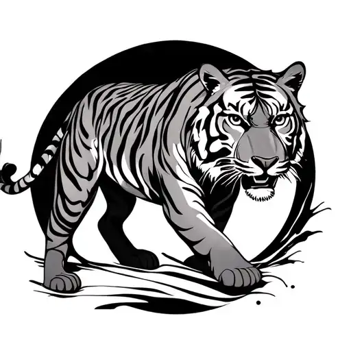 enso circle with tiger walking tattoo design idea