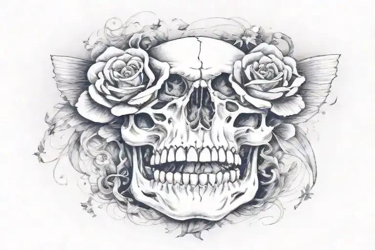 skull with fairy wings tattoo design idea