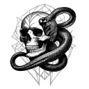 skull with snake intertwined geometric back tattoo tattoo design idea