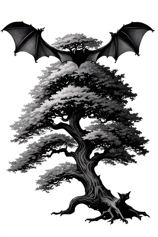 bats with poison tree growing tattoo design idea