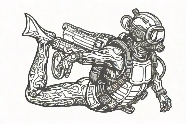 side view of a scuba diver with a swim mask and swim fins no helmet stretched out tattoo design idea