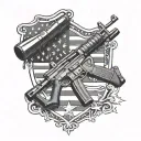 Design a blackwork tattoo featuring an AR 15 with American flag accents tattoo design idea