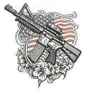 Design a blackwork tattoo featuring an AR 15 with American flag accents tattoo design idea