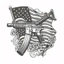 Design a blackwork tattoo featuring an AR 15 with American flag accents tattoo design idea