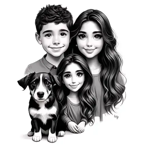 family Thomas, Sabrina, Georgia and dog Nugget tattoo design idea