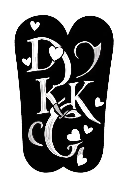 Make a tattoo Initials with Hearts*: Tattoo the initials "D," "K," and "G" with small hearts around them, symbolizing lo tattoo design idea