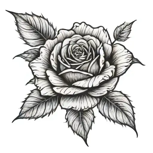 "Design a grunge-style tattoo featuring a realistic rose stem climbing up the forearm. The stem is held delicately betwe tattoo design idea