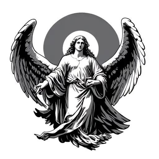 woodcut biblically accurate angel tattoo design idea