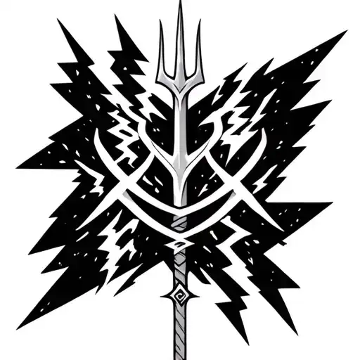 trident surrounded lightning bolts emanating tattoo design idea