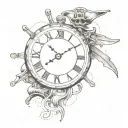 black pirate flag, gold and watches tattoo design idea