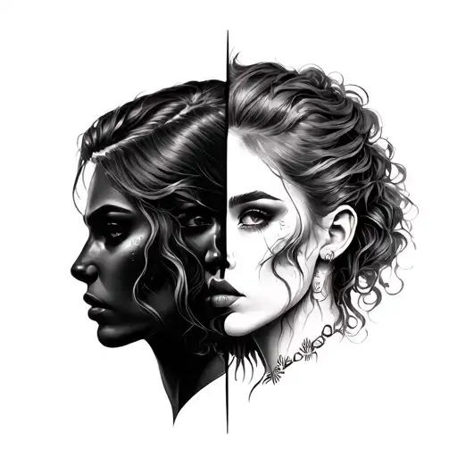 split personality tattoo design idea