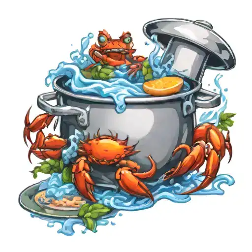 chef crab cooking pot overflowing tattoo design idea