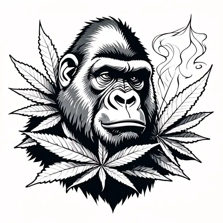 Gorilla smoking weed leaf tattoo design idea
