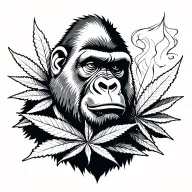 Gorilla smoking weed leaf tattoo design idea