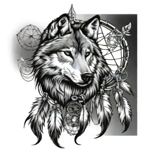 Wolf Dreamcatcher tattoo design idea
