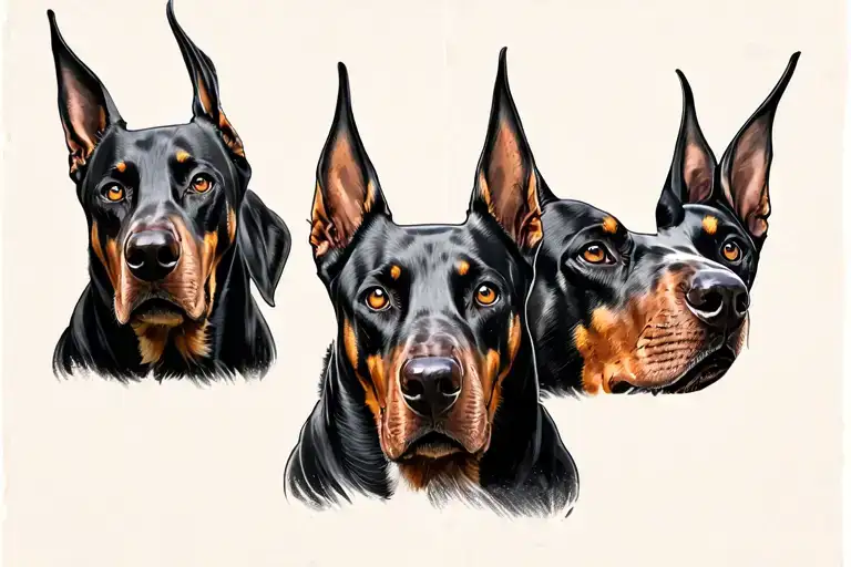 2 Doberman dog head tattoo design idea