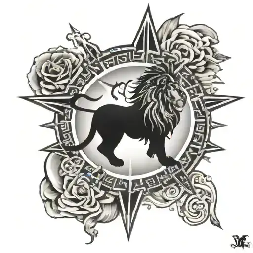 Lion compass rose tattoo design idea