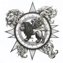 Lion compass rose tattoo design idea