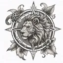 Lion compass rose tattoo design idea