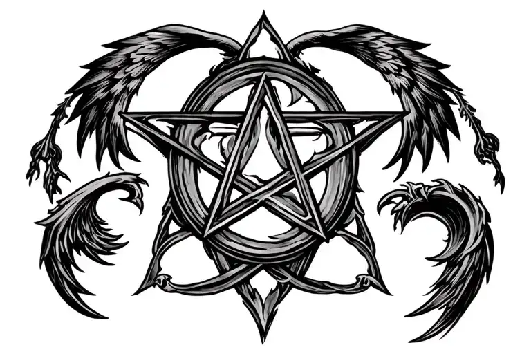 alfa omega pentagram mixed tattoo design idea