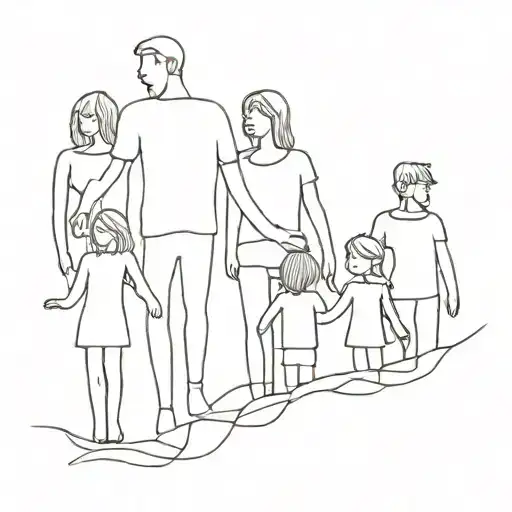 Family silhouette of five people, three men and two women tattoo design idea